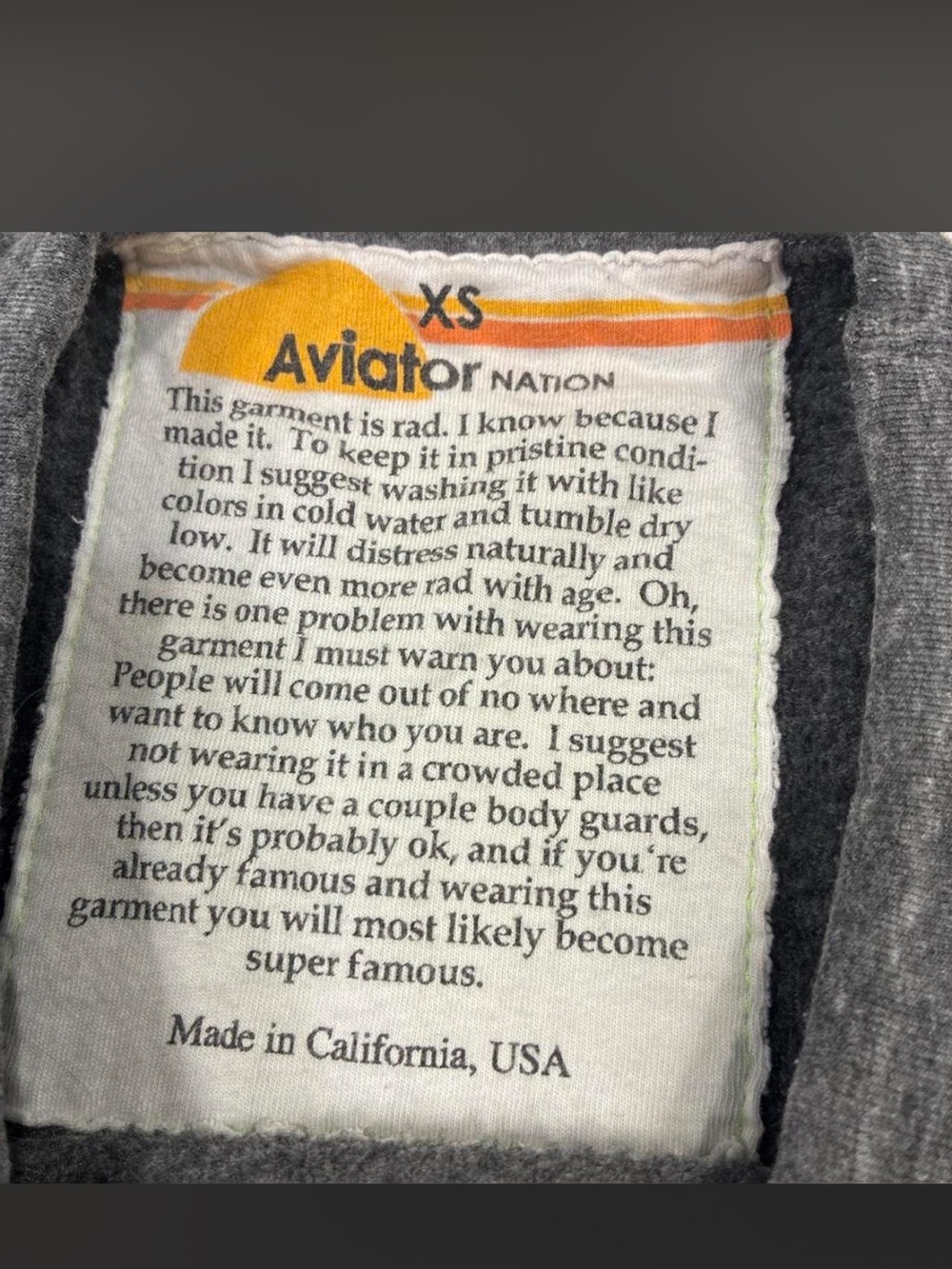 Aviator Nation Gray Crewneck with Dark Lightning Bolt and Rainbow N Patch - Picture 2 of 2